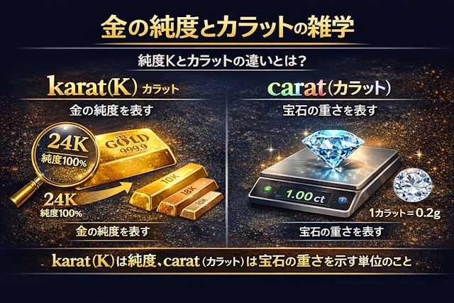 金の純度K（24K・18K）とカラット（carat）の違い